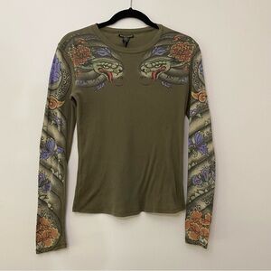 Lucky Brand Vintage Y2K tattoo print cotton long sleeve top.